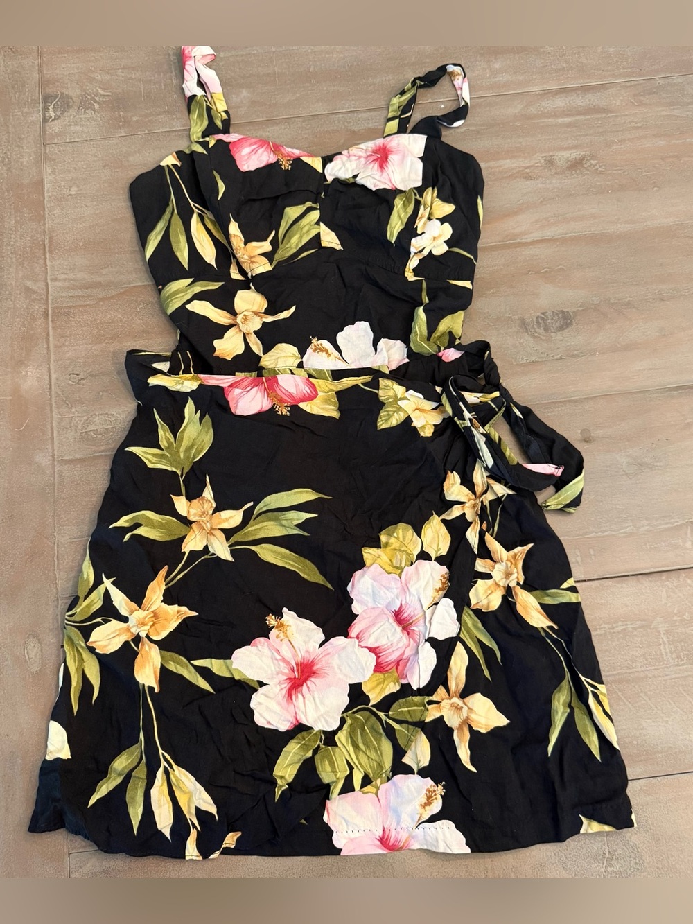 VTG 80s Paradise Found Hibiscus Sarong Dress Womens Tropical Hawaii